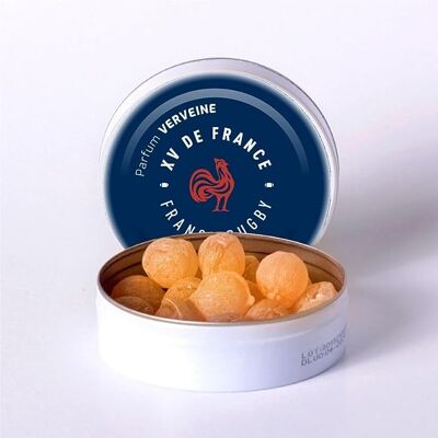 Frankreich Rugby Ovalie Original offizielle WM-Süßigkeitenbox (Eisenkraut)