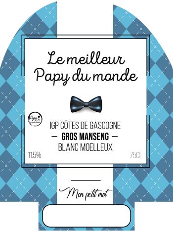 Vin cadeau "Meilleur Papy" - IGP - Côtes de Gascogne Grand manseng blanc moelleux 75cl 2