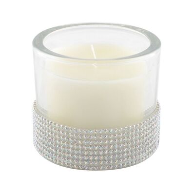 BOUGIE RONDE PARFUM JASMIN ARGENT AVEC PETITS DIAMANTS 9X8CM