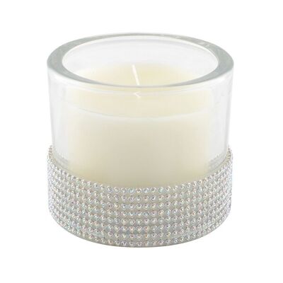 SILVER JASMINE SCENT ROUND CANDLE WITH SMALL DIAMONDS 9X8CM