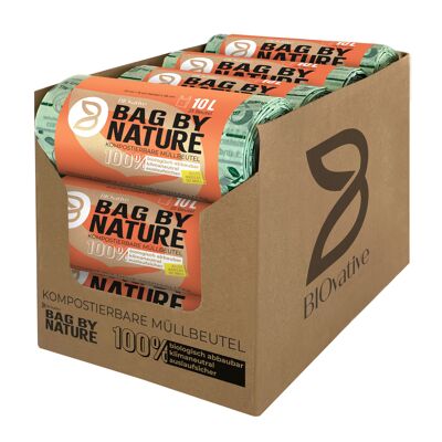 10L compostable organic garbage bags with handles: 12 rolls in a shelf-ready carton, 25 bags per roll