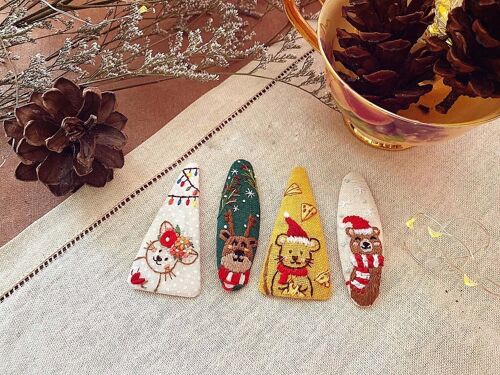 Xmas Pets Embroidered Hair Barrette, Christmas Collection