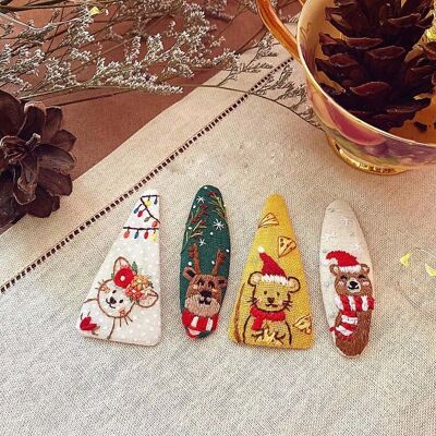 Xmas Pets Embroidered Hair Barrette, Christmas Collection