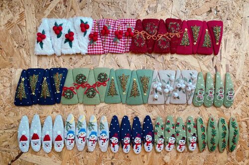Xmas Theme Embroidered Hair Barrette, Christmas Collection