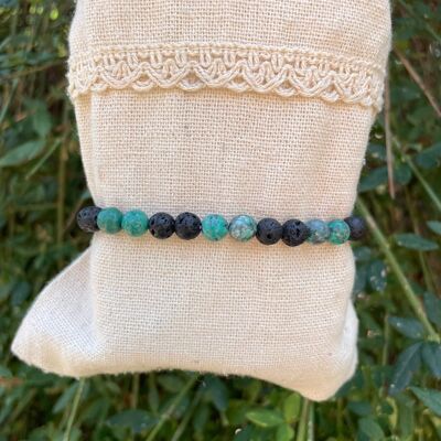 Stretch Bracelet Lithotherapy in African Turquoise and Lava Stone