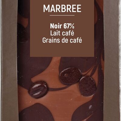 Noir 67% marbrée Lait Café Grains de Café chocolat 100g - TABLETTES