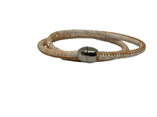Nappa Leather bracelet Spotted Gold with White