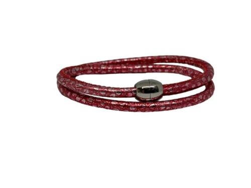 Nappa leather bracelet Spotted Pink with White