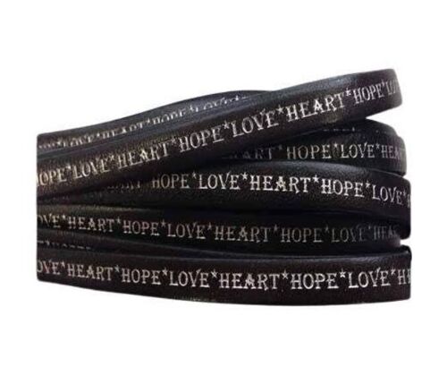 REAL FLAT LEATHER-10MM-HOPE LOVE HEART STYLE-BLACK-SILVER