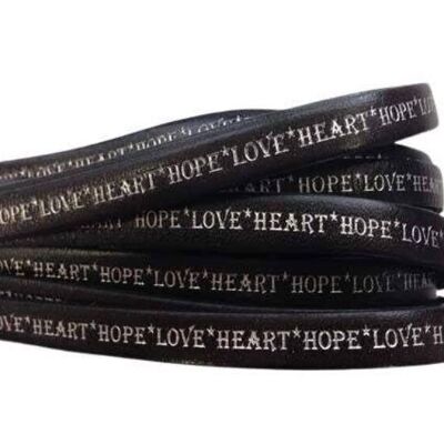 REAL FLAT LEATHER-10MM-HOPE LOVE HEART STYLE-BLACK-SILVER