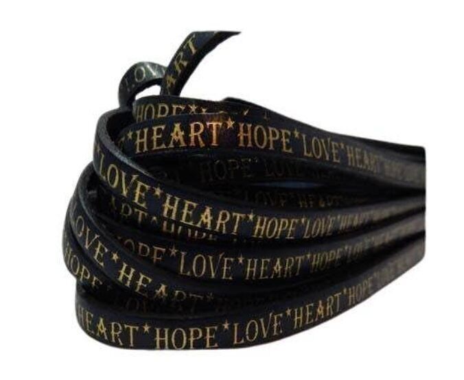 CUERO PLANO REAL-10MM-ESTILO CORAZÓN HOPE LOVE-AZUL CON ORO