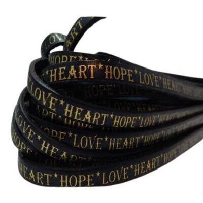 VERA PELLE PIATTA-10MM-STILE HOPE LOVE HEART-BLU CON ORO