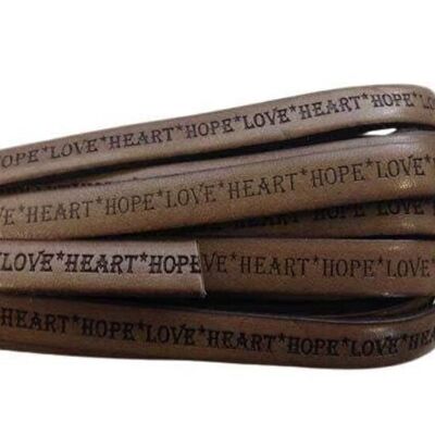 REAL FLAT LEATHER-10MM-HOPE LOVE HEART STYLE-BROWN-NATURAL