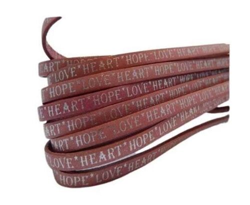 REAL FLAT LEATHER-10MM-HOPE LOVE HEART STYLE-PINK WITH SILV
