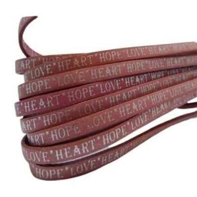 REAL FLAT LEATHER-10MM-HOPE LOVE HEART STYLE-PINK WITH SILV