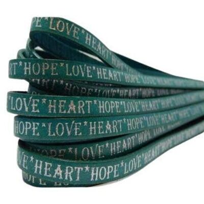 REAL FLAT LEATHER-10MM-HOPE LOVE HEART STYLE-TURQUOISE WITH