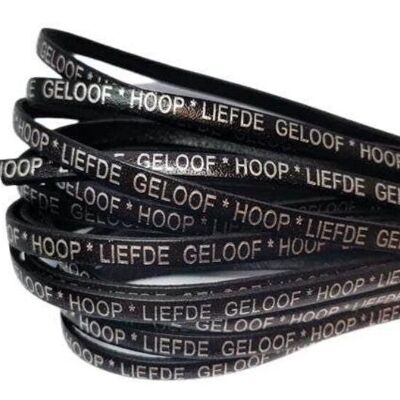 REAL FLAT LEATHER-5MM-GELOOF HOOP LIEFDE - BLACK SILVER