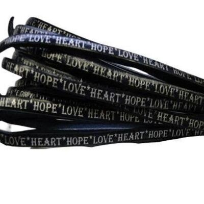 VERA PELLE PIATTA-5MM-STILE HOPE LOVE HEART-BLU-ARGENTO