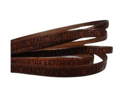 REAL FLAT LEATHER-5MM-HOPE LOVE HEART STYLE-BROWN