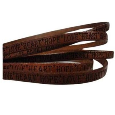 REAL FLAT LEATHER-5MM-HOPE LOVE HEART STYLE-BROWN
