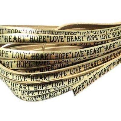Echtes flaches Leder – 5 mm – Hope Love Heart Style – Gold