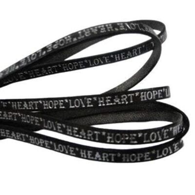 REAL FLAT LEATHER-5MM-HOPE LOVE HEART STYLE-GREY