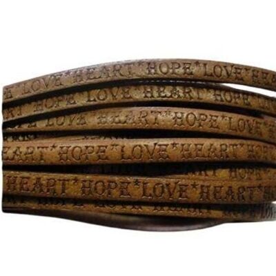 REAL FLAT LEATHER-5MM-HOPE LOVE HEART STYLE-LIGHT BROWN