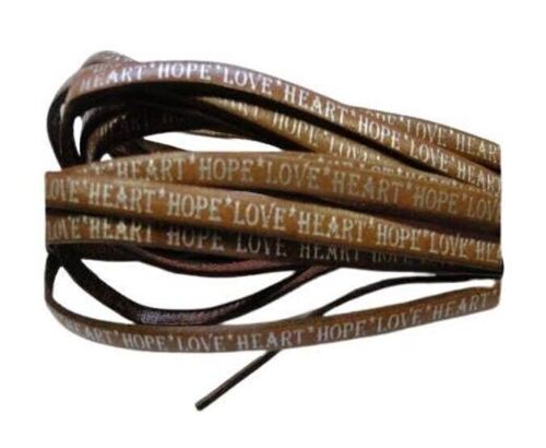 REAL FLAT LEATHER-5MM-HOPE LOVE HEART STYLE-LIGHT BROWN-SILV