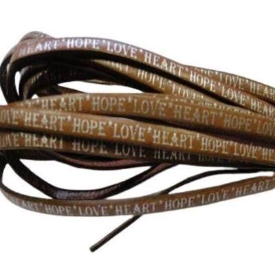 REAL FLAT LEATHER-5MM-HOPE LOVE HEART STYLE-LIGHT BROWN-SILV