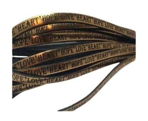 REAL FLAT LEATHER-5MM-HOPE LOVE HEART STYLE-METALLIC BRONZE