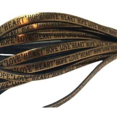 REAL FLAT LEATHER-5MM-HOPE LOVE HEART STYLE-METALLIC BRONZE