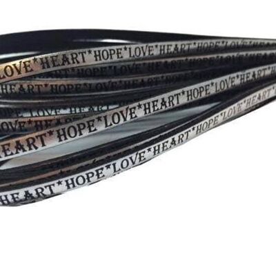 ECHTES FLACHLEDER – 5 MM – HOPE LOVE HERZ-STIL – METALLISCHES SILBER