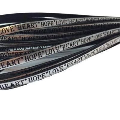 REAL FLAT LEATHER-5MM-HOPE LOVE HEART STYLE-METALLIC SILVER