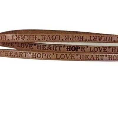 REAL FLAT LEATHER-5MM-HOPE LOVE HEART STYLE-NATURAL