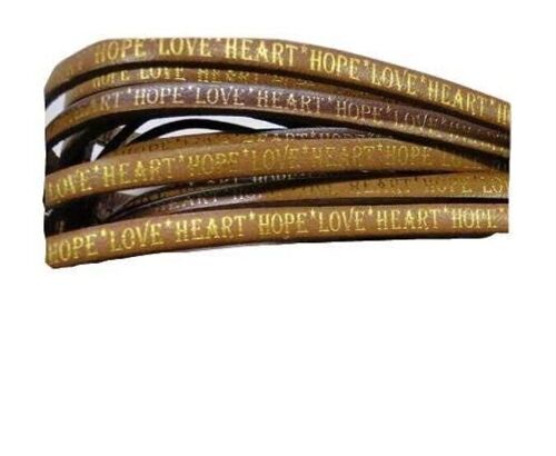 REAL FLAT LEATHER-5MM-HOPE LOVE HEART STYLE-NATURAL-GOLD