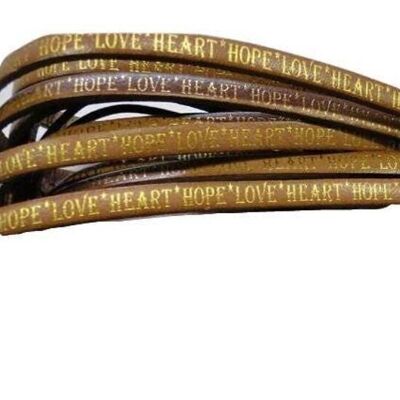 REAL FLAT LEATHER-5MM-HOPE LOVE HEART STYLE-NATURAL-GOLD
