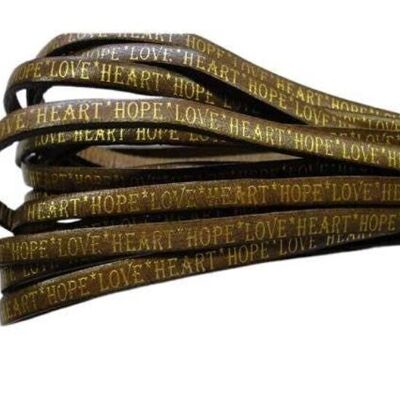 REAL FLAT LEATHER-5MM-HOPE LOVE HEART STYLE-TAUPE-GOLD