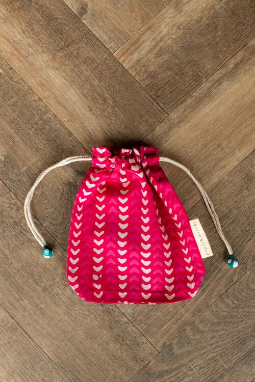 Fabric Gift Bags Double Drawstring -  Fuchsia Hearts (Medium)