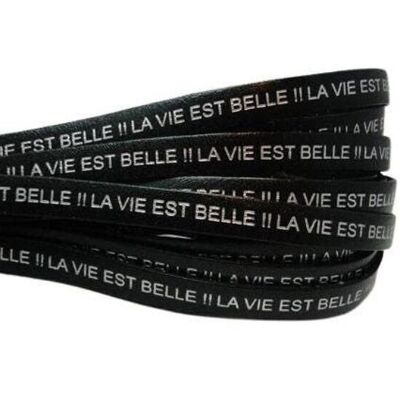 REAL FLAT LEATHER-LA VIE EST BELLE-BLACK WITH SILVER