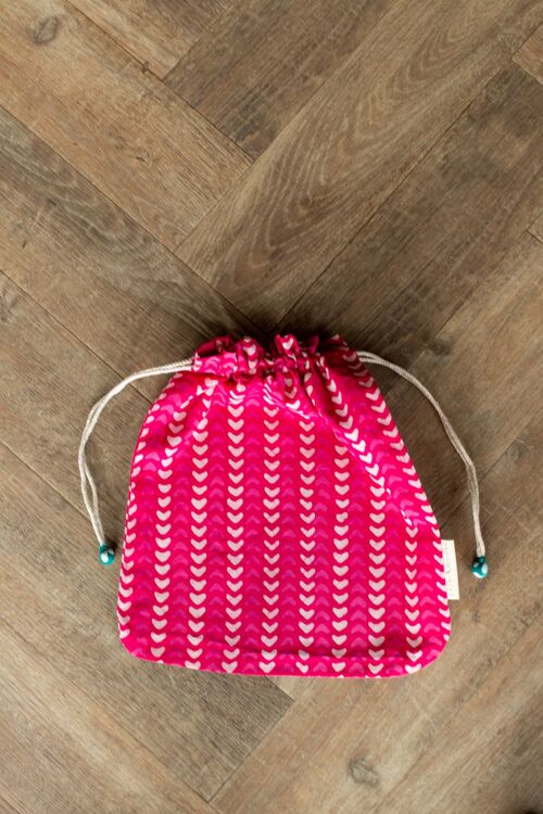Fabric Gift Bags Double Drawstring -  Fuchsia Hearts (Large)