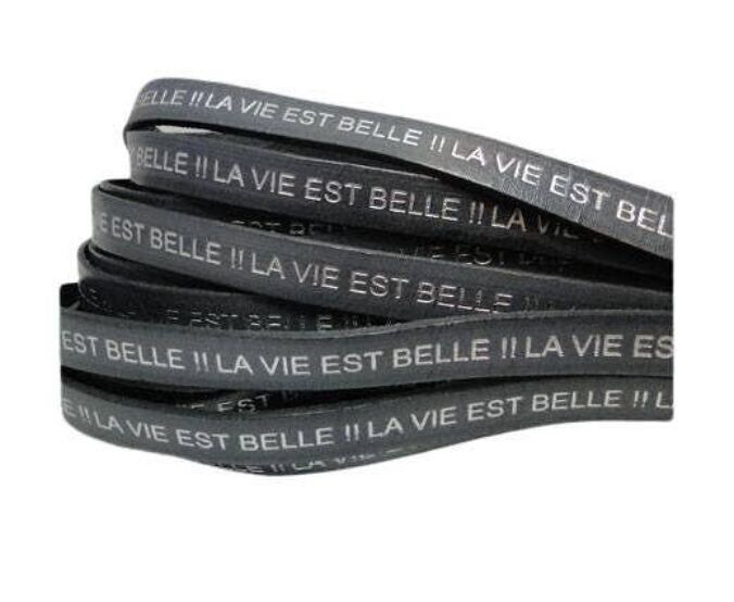 ECHTES FLACHLEDER – LA VIE EST BELLE – GRAU MIT SILBER