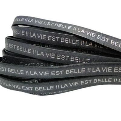 REAL FLAT LEATHER-LA VIE EST BELLE-GREY WITH SILVER
