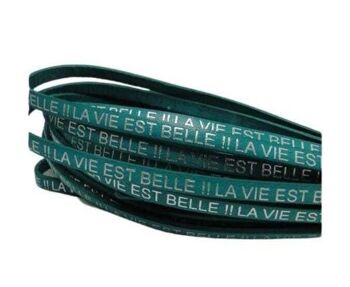 VRAI CUIR PLAT-LA VIE EST BELLE-ARGENT-TURQUOISE