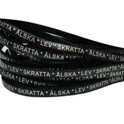 REAL FLAT LEATHER-LEV SKRATTA ÄLSKA-5MM-BLACK WITH SILVER