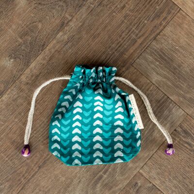Bolsas de regalo de tela con cordón doble - Corazones verde azulado (pequeño)