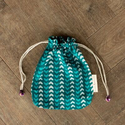 Fabric Gift Bags Double Drawstring -  Teal Hearts (Medium)