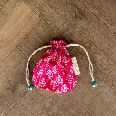 Fabric Gift Bags Double Drawstring -  Fuchsia Flowers (Small)