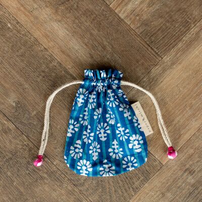 Bolsas de tela para regalo con cordón doble - Flores índigo (pequeñas)