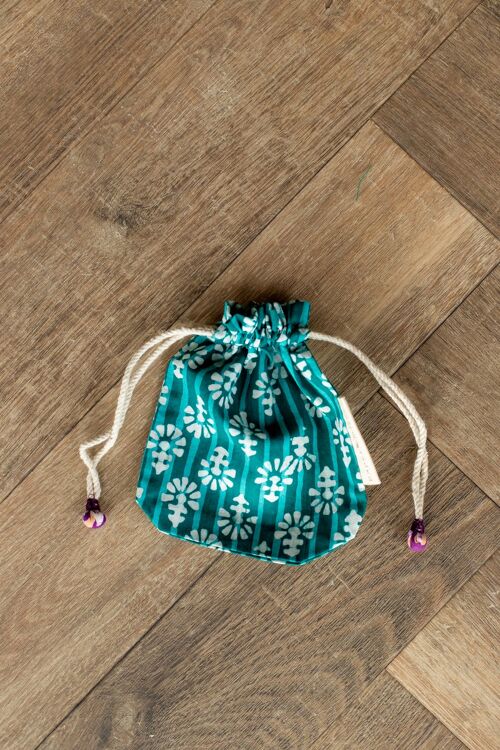 Fabric Gift Bags Double Drawstring -  Teal Flowers (Small)