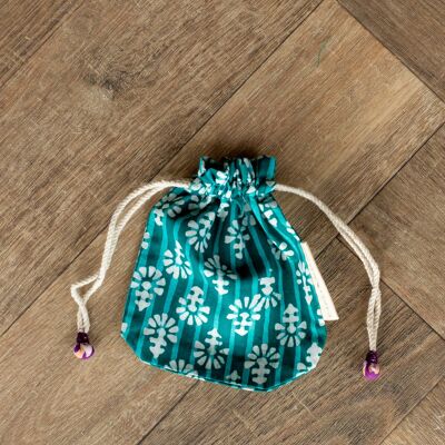 Fabric Gift Bags Double Drawstring -  Teal Flowers (Small)